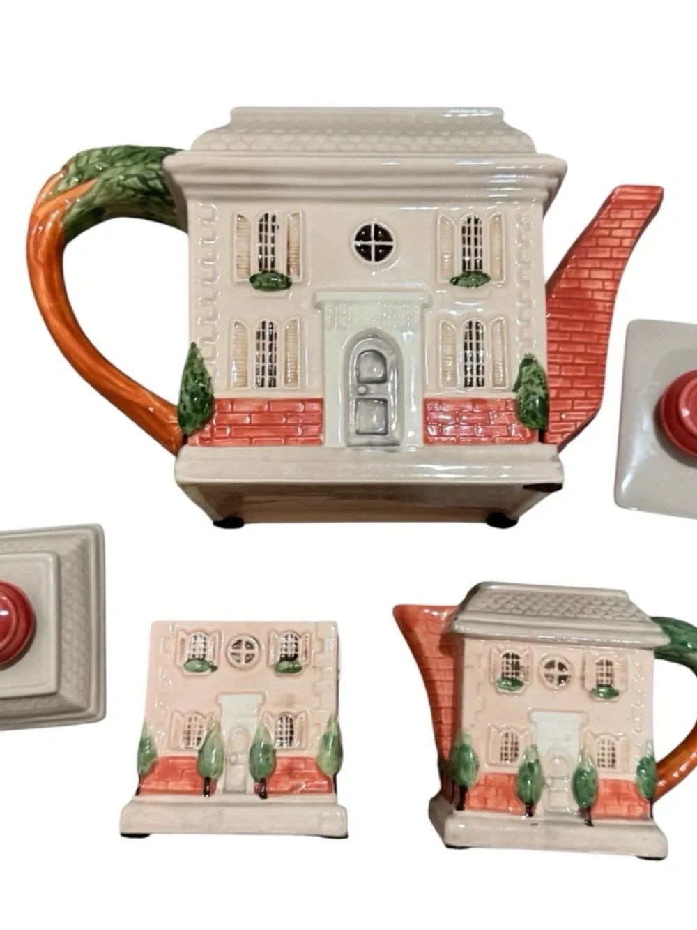 🏠💕VTG 1986 Fitz & Floyd Chateau Ceramic 3 Piece Teapot Complete Set RARE